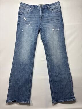 Rockin' C Women's Distressed Straight Leg Blue Stretch Jeans - Size 32 (36x31.5)